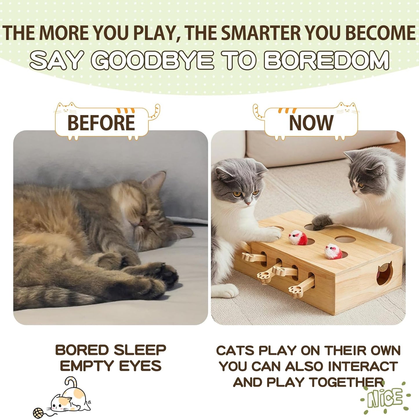 Whack-a-Mole Cat Toy with Pop-Up Mice (Puzzle & Scratcher)